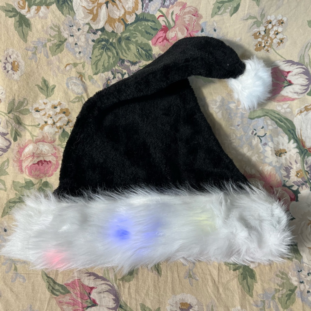 Black and White Santa Hat with LED Lights